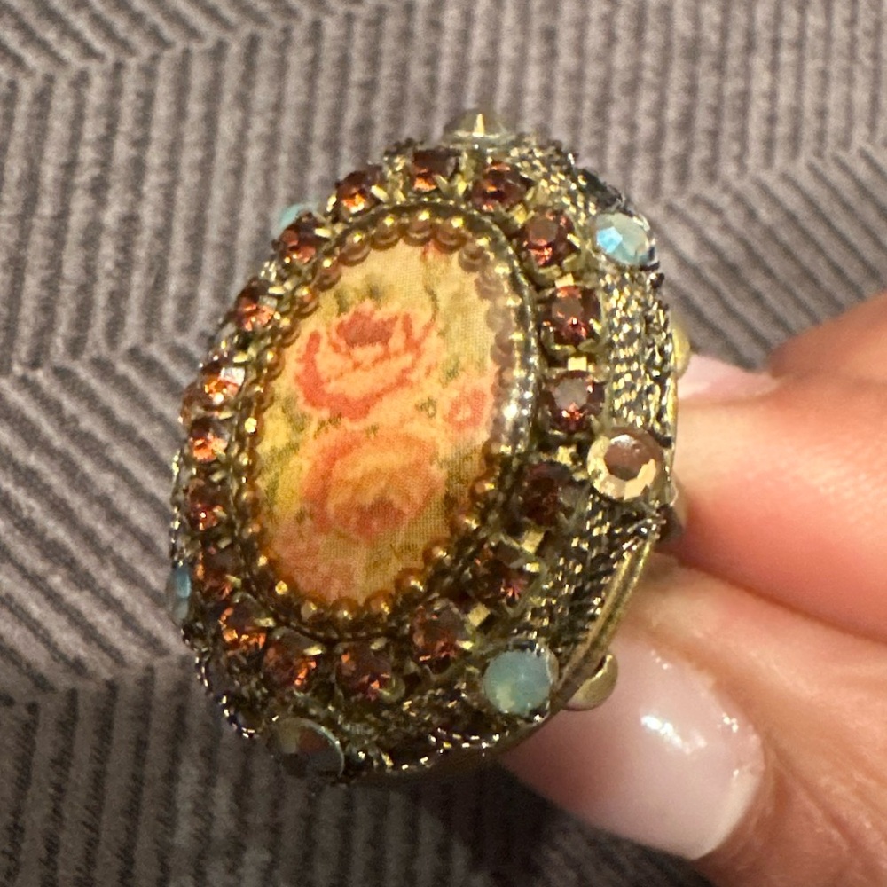 Locket! Vintage look Michal Negrin cocktail ring ! Adjustable